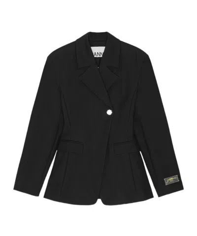 Ganni Black Heavy Cotton Tailoring Blazer