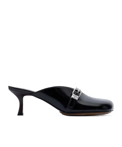 GANNI BLACK HEELED SUE MULES