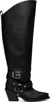 Ganni Black High Shaft Embroidered Western Tall Boots In 099 Black