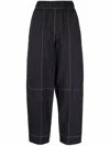 Ganni Womens Black Curved-leg Mid-rise Organic Cotton-blend Trousers
