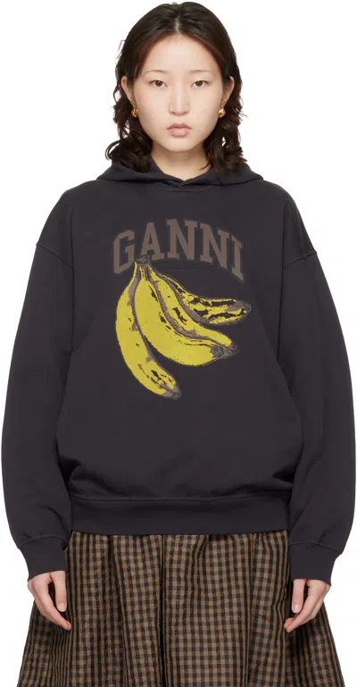 Ganni Hoodie Graphic Print Hood Long Sleeves In Brown