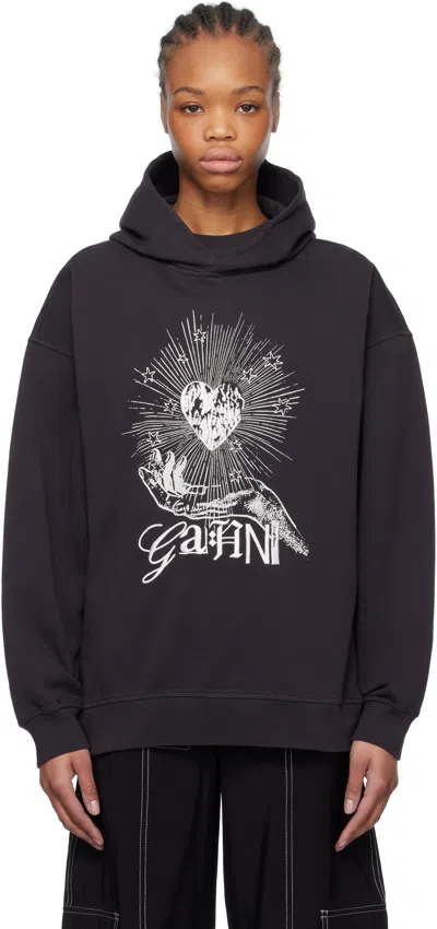 Ganni Isoli Heart Hooded Sweatshirt In Grey