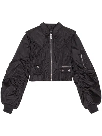 Ganni Black Jacket With Sleeve Zip Pocket