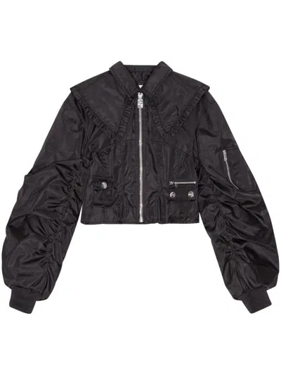 Ganni Black Jacket With Sleeve Zip Pocket