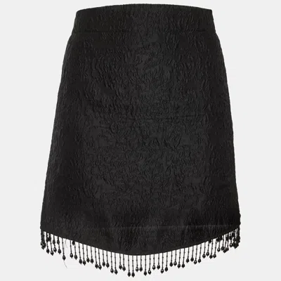 Pre-owned Ganni Black Jacquard Bead Fringed Mini Skirt L