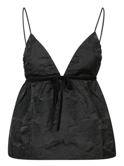 GANNI BLACK JACQUARD BOW STRAP TOP