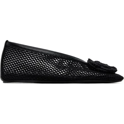 Ganni Jenny Mesh Ballet Flats Round Toe Florals In Black