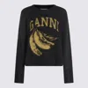 Ganni Jersey With Banana And Logo In Black