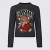 Ganni Grey Crewneck Sweater With Maxi Logo Print On The Front In Gray Quill
