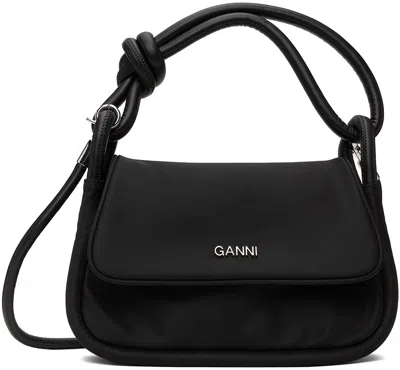 Ganni Black Knot Flap Over Bag In 099 Black