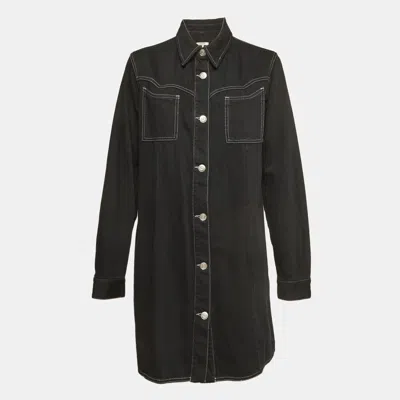 Ganni Black Kress Soft Denim Button Down Shirt Dress