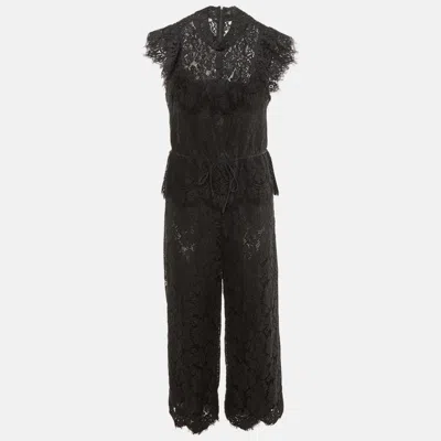 Ganni Black Lace Ruffle Jumpsuit