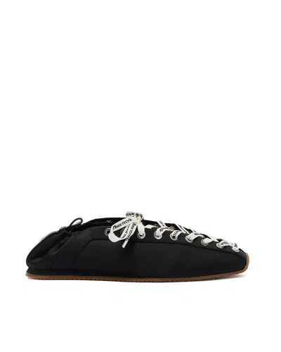 Ganni Sporty Nylon Ballerina Sneakers Lace Up In Black