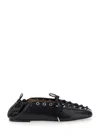 Ganni Black Lace-up Ballerinas With Metal Eyelets And Elasticized Ankle