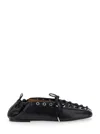 Ganni Black Lace-up Ballerinas With Metal Eyelets And Elasticized Ankle In Eco-leather Woman
