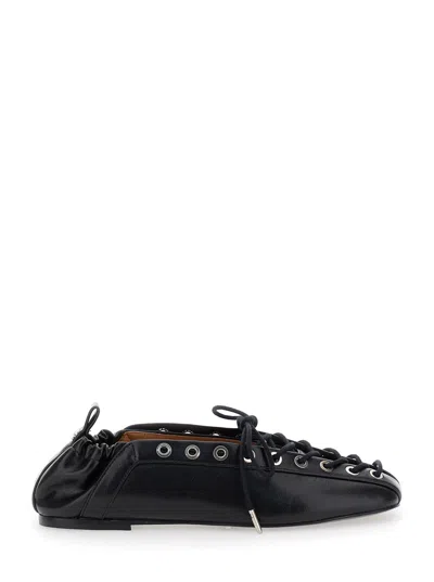 GANNI GANNI BLACK LACE-UP BALLERINAS WITH METAL EYELETS AND ELASTICIZED ANKLE IN ECO-LEATHER WOMAN