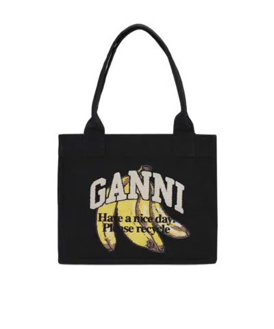 Ganni Black Large Banana Print Tote