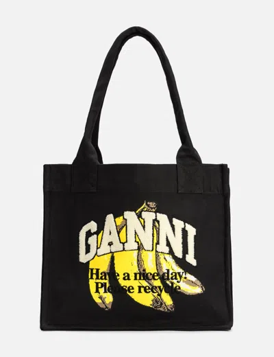 GANNI BLACK LARGE BANANA PRINT TOTE