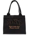 Ganni Borsa Tote Large Easy Shopper Denim In Black