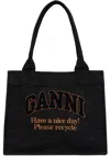 Ganni Borsa Tote Large Easy Shopper Denim In 099 Black