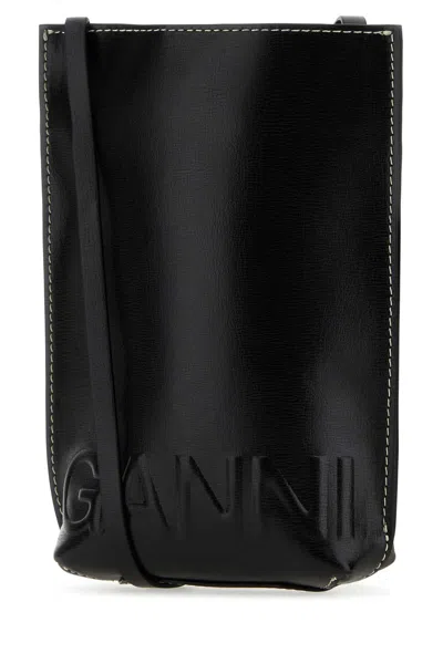 Ganni Black Leather Crossbody Bag In 099