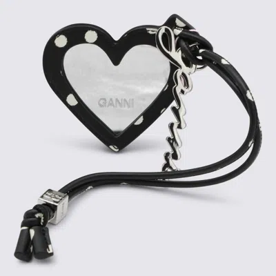 Ganni Black Leather Keyring In Multi