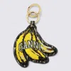 Ganni Black Leather Keyring In Yellow