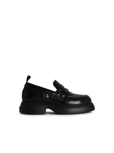 Ganni Black Lear Loafers In 099 Black