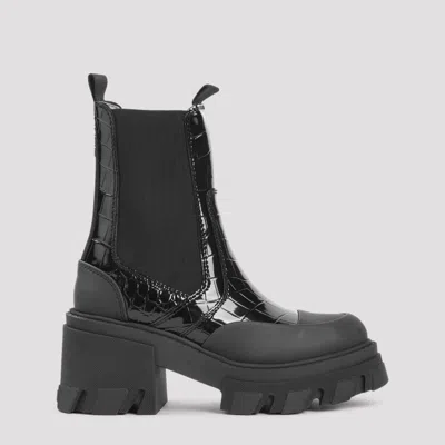 GANNI BLACK LEATHER MID CHELSEA BOOTS