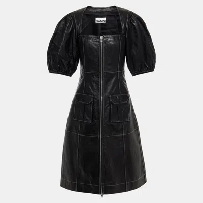 Pre-owned Ganni Black Leather Midi Dress S (eu 36)