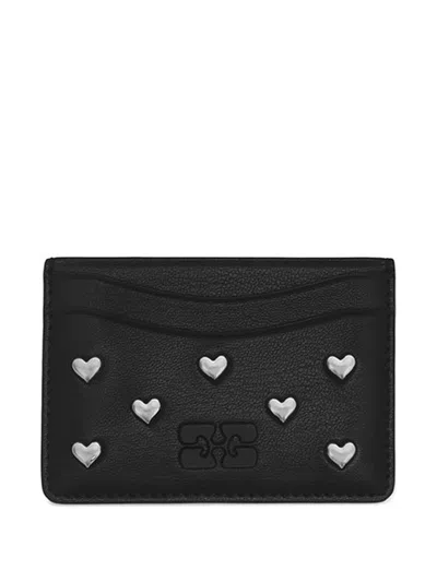 Ganni Black Leather Polyurethane Polyester Card Holder In Blue