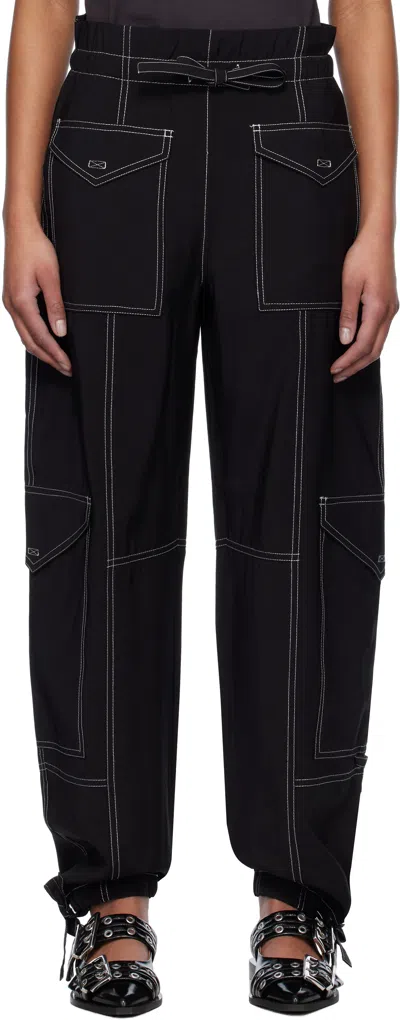 GANNI BLACK LIGHT SLUB POCKET TROUSERS