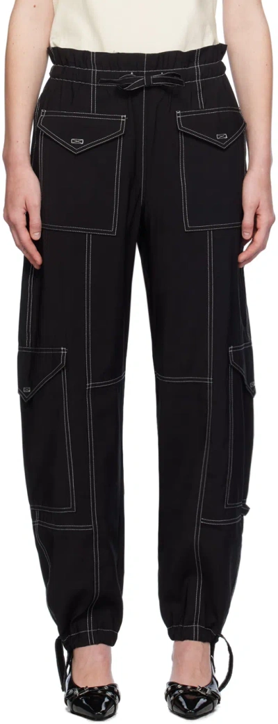 GANNI BLACK LIGHT SLUB POCKET TROUSERS