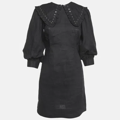 Pre-owned Ganni Black Linen Metal Studded Mini Dress S