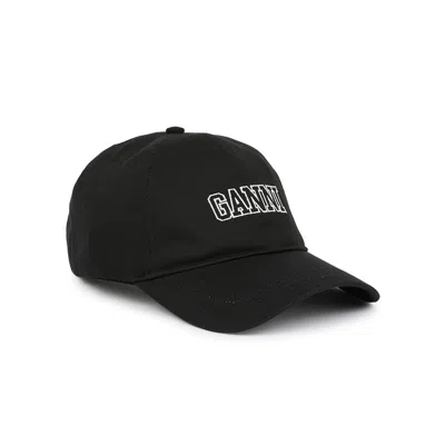 Ganni Black Logo-embroidered Cotton Cap
