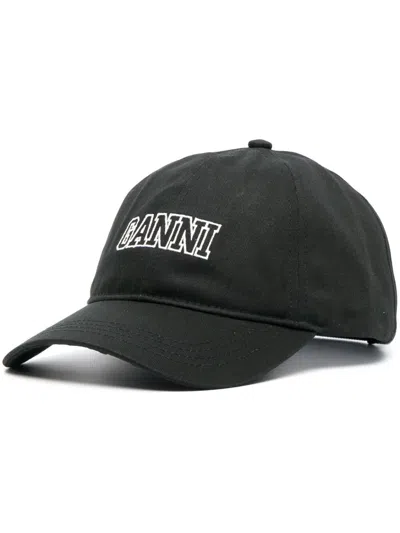 Ganni Black Logo Embroidery Baseball Cap