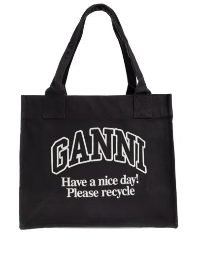 GANNI BLACK LOGO LARGE TOTE