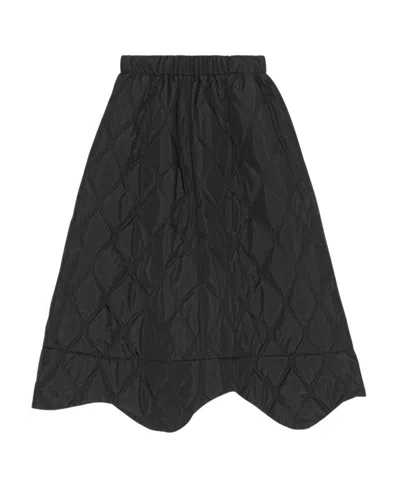 Ganni Black Quilted Midi Skirt In 099 Black