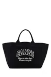 Ganni Shopper Xxl Contrasted Logo Bag In Black