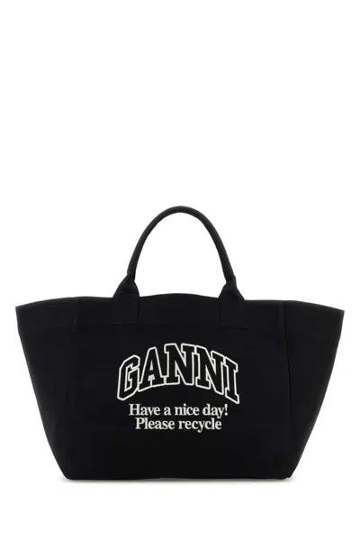 Ganni Shopper Xxl Contrasted Logo Bag In Black