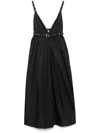 Ganni Black Long Dress With A V-neck Embellished With Studs In Black