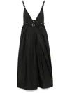 Ganni Black Long Dress With A V-neck Embellished With Studs In Black
