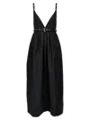 Ganni Black Long Dress With A V-neck Embellished With Studs In Black