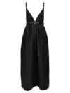 Ganni Black Long Dress With A V-neck Embellished With Studs In Black