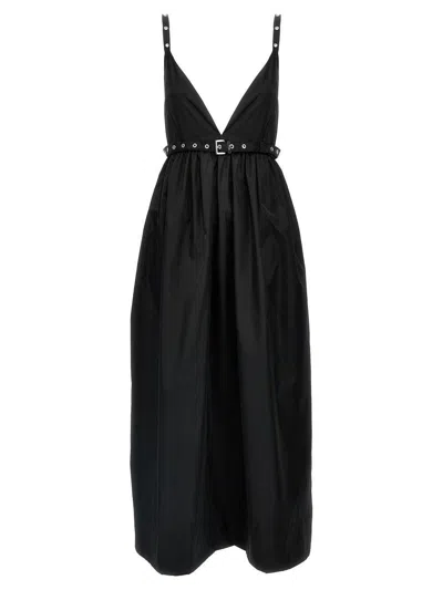 Ganni Black Long Dress With A V-neck Embellished With Studs