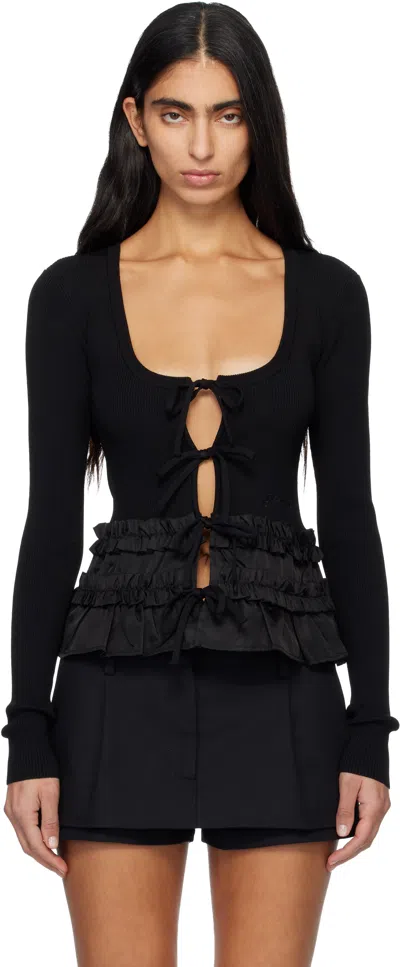 Ganni Black Melange Knit Cardigan