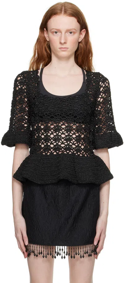 Ganni Black Metallic Blouse In 099 Black