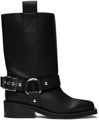 Ganni Black Mid Shaft Biker Boots In 099 Black