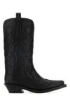 Ganni Black Mid Shaft Embroidered Boot In Black