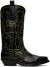Ganni 40mm Mid Shaft Embroidered Western Boots In 099 Black